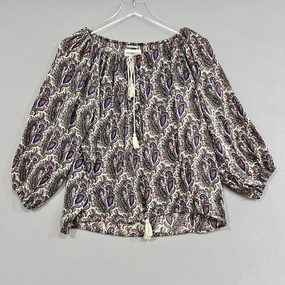 Denim & Supply Ralph Lauren Top Size Medium Beige Paisley Print Boho Blouse